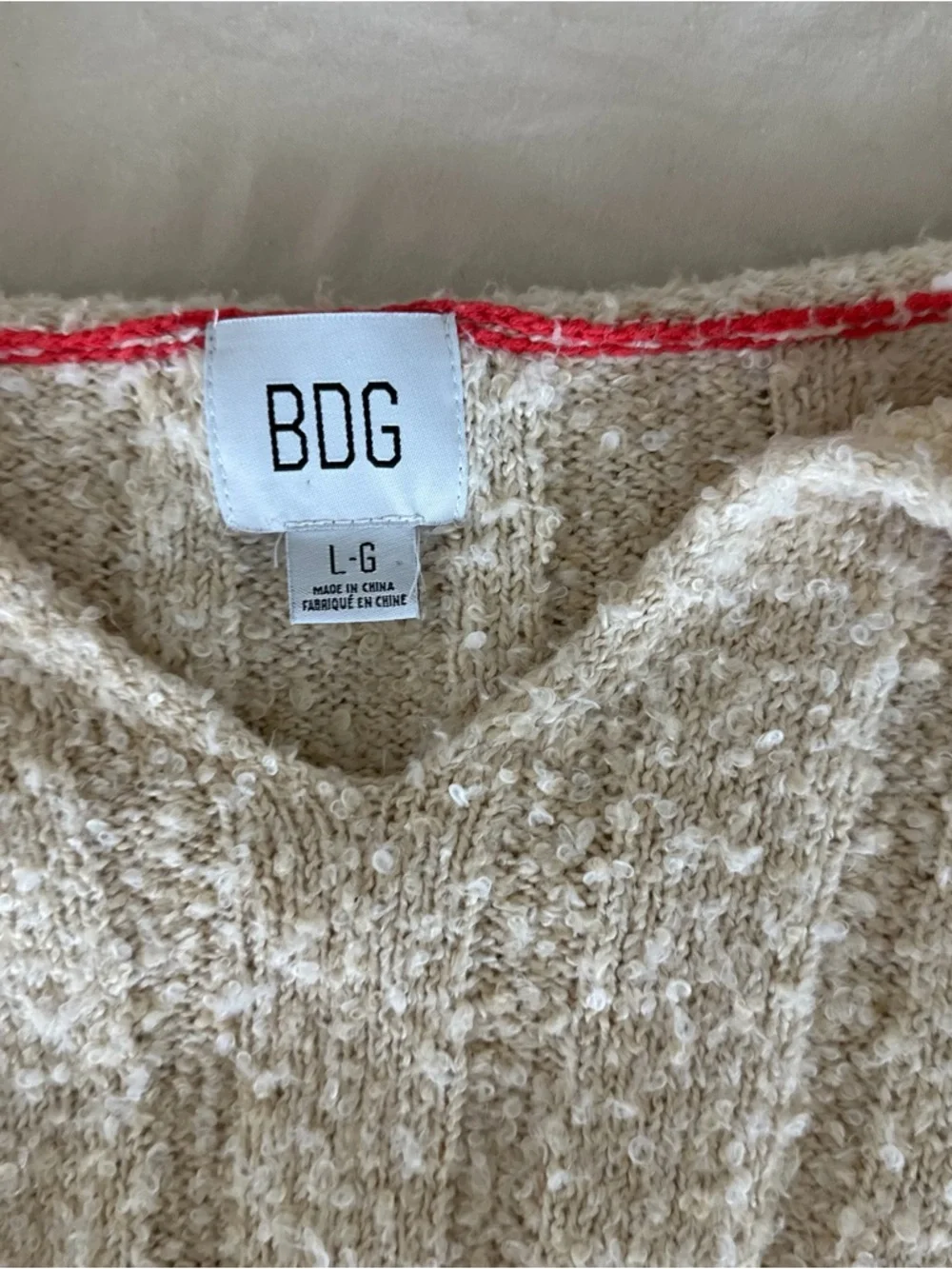 Cream BDG sweater red stitching - Picture 3 of 5